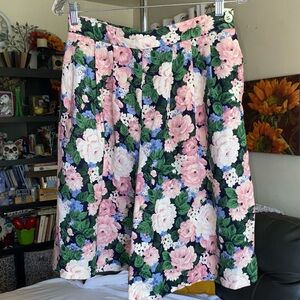 Vintage Linen Cottagecore Garden Floral Wide Leg Bermuda Shorts Size 28